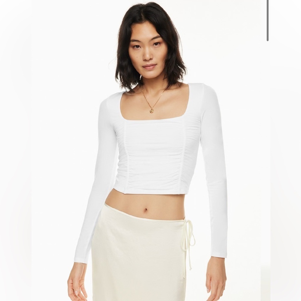 NWT Aritzia Wilfred Lydia Top Ruched Square Neck Longsleeve White Top Sz 2XL XXL